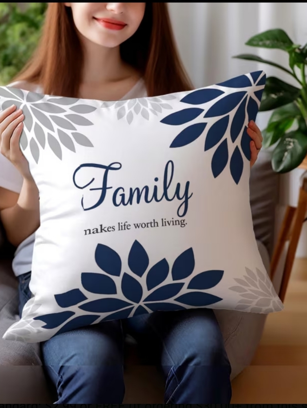 4 Pcs. Blue & Gray Floral Inspirational Throw Pillow Set - Brand